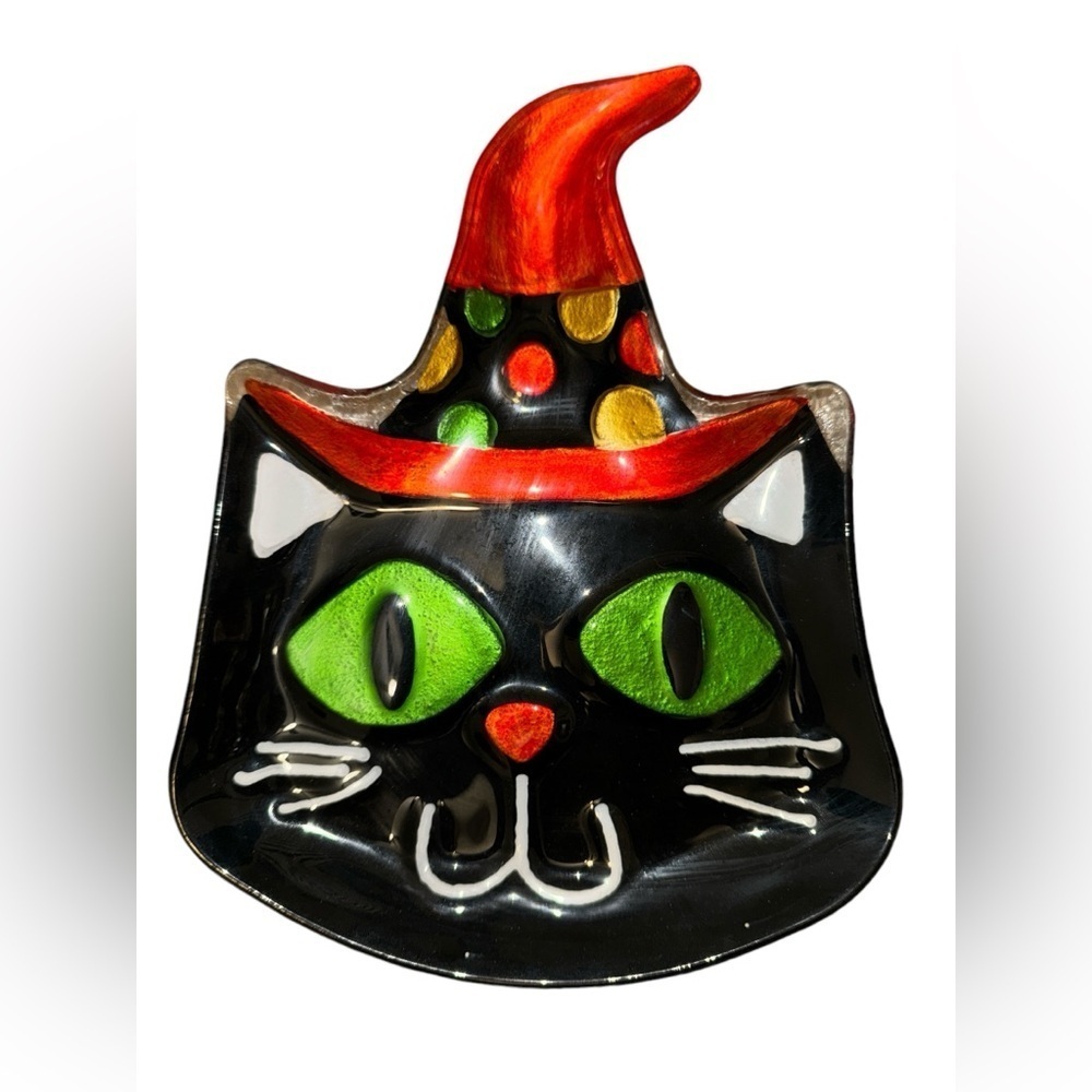 Fuses Glass Halloween Plate Black Cat with Green Eyes
Trinket Dish
